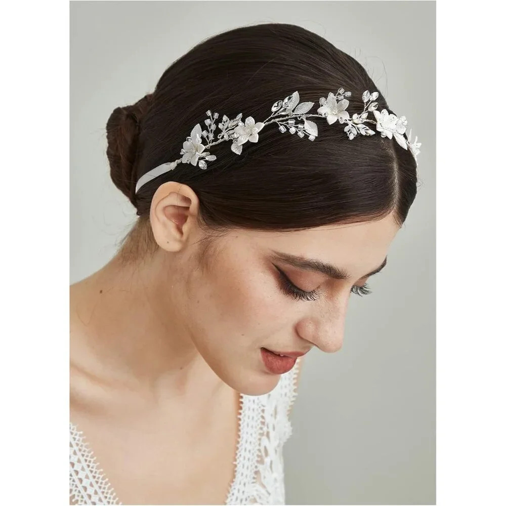 ❤️Women Sliver Handmade Bridal Headband Hair Accessories Hair Pieces Floral - Picture 2 of 7
